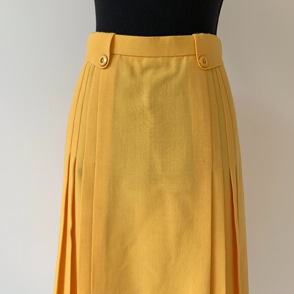 Vintage Gerard Pasquier Yellow A-Line Pleated Skirt - Size 46 - Picture 3 of 9